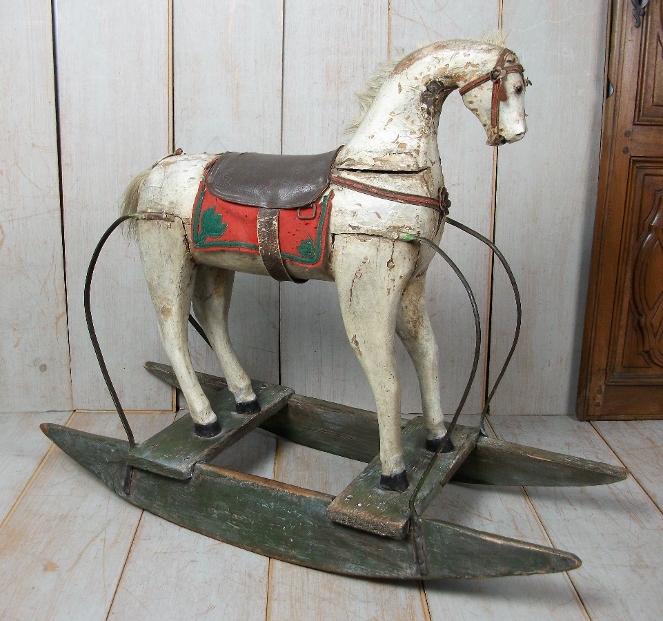 A Spanish 19thC Naive Painted Rocking Horse